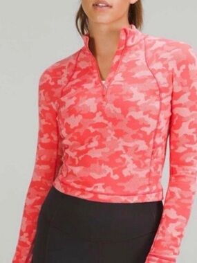 Women’s Lululemon It’s Rulu Run Cropped Half Zip Pink Camo